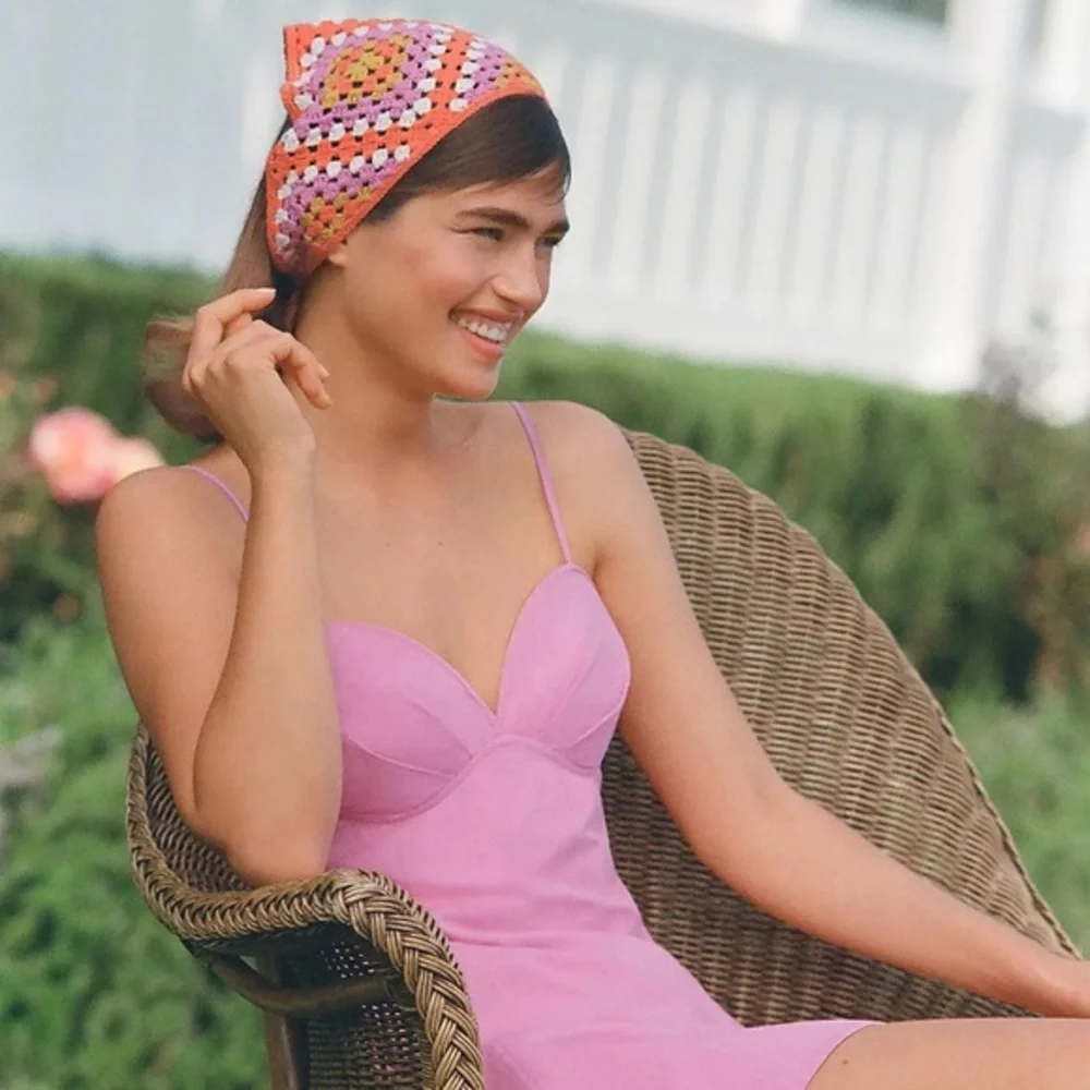 New🌟Anthropologie-Diamond-Stitch Crochet Hair Scarf